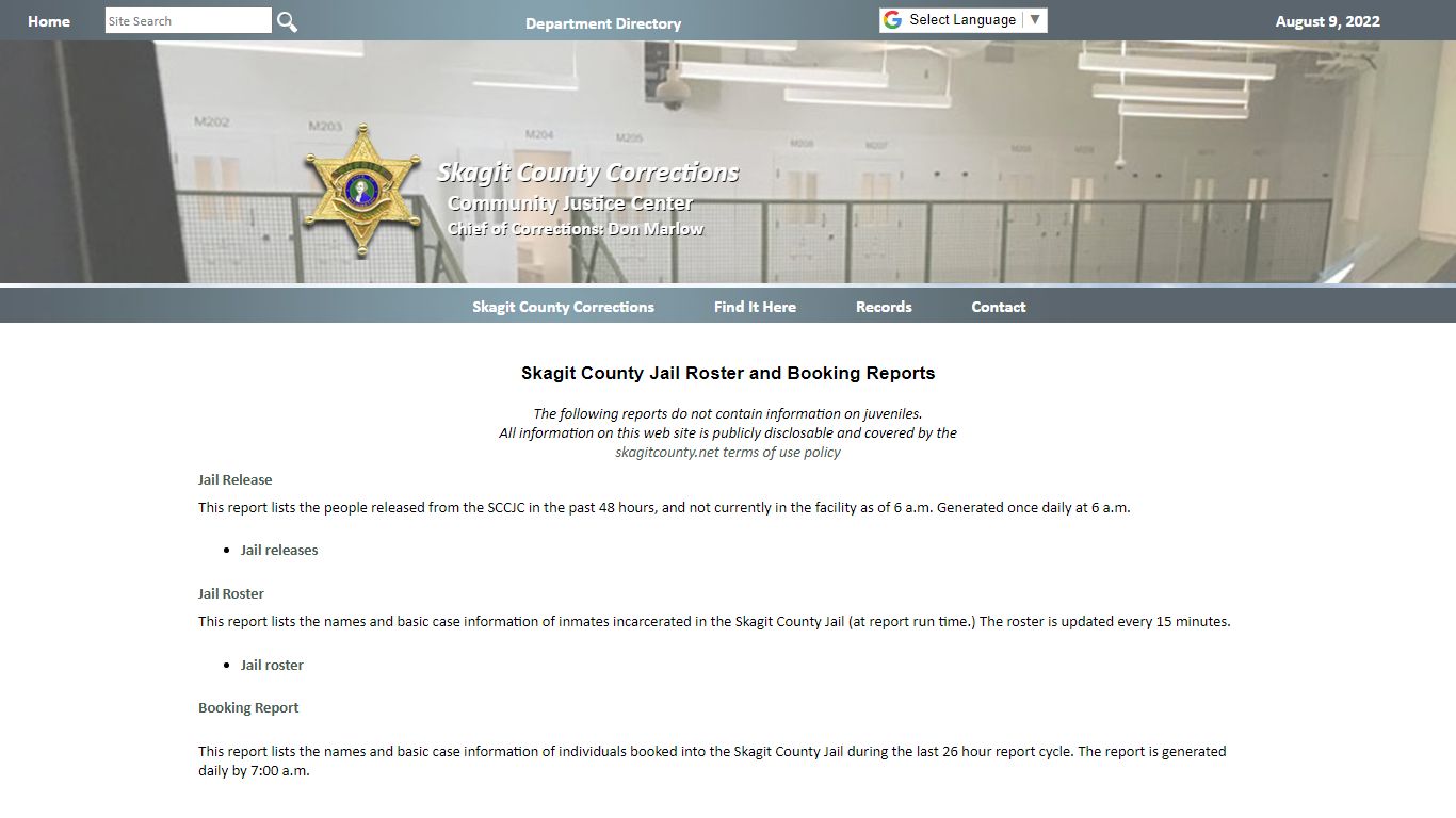 Skagit County Jail Roster and Booking Reports